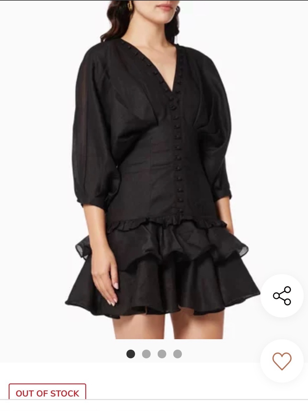 Black Short Ruffled V-Neck Mini Dress with Balloon Sleeves
